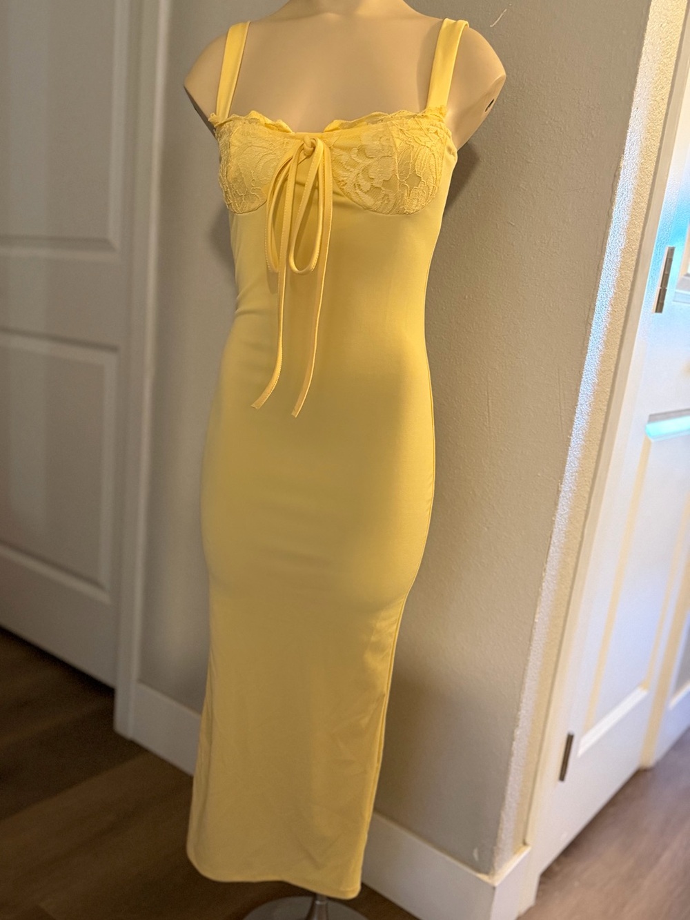 Yellow Lace-Trim Slip Dress - Women
